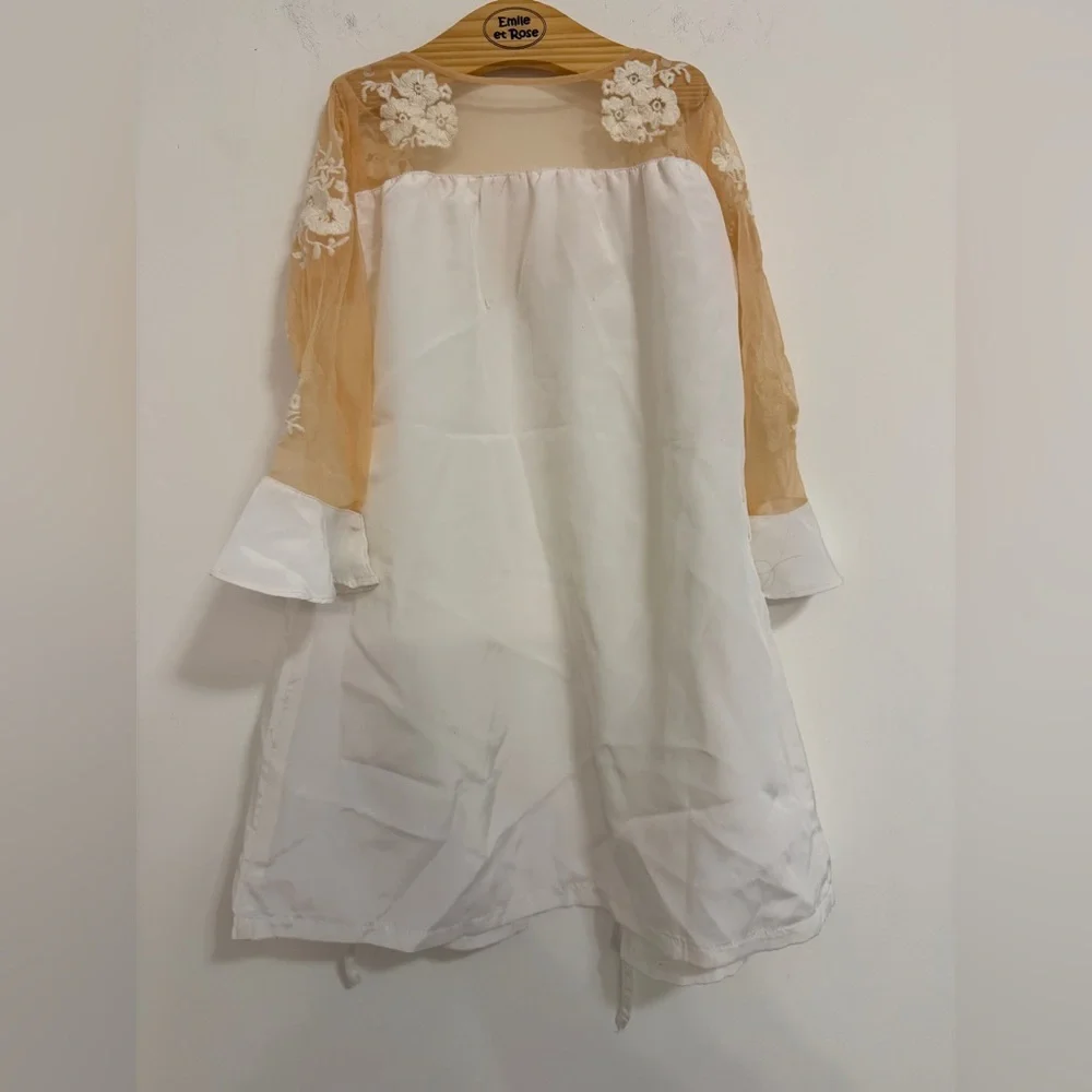 Charming White and Tan Kids Lace Flower Girl  Robe